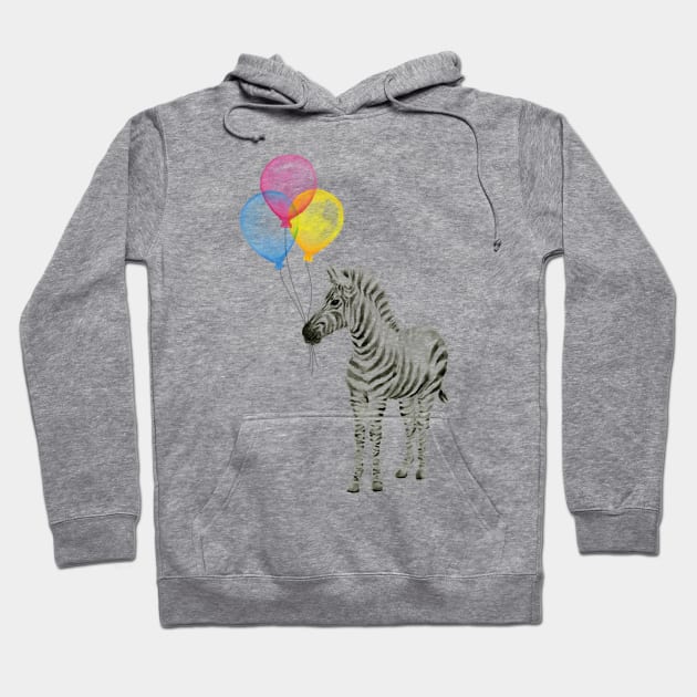 Zebra with Rainbow Balloons Hoodie by Olechka